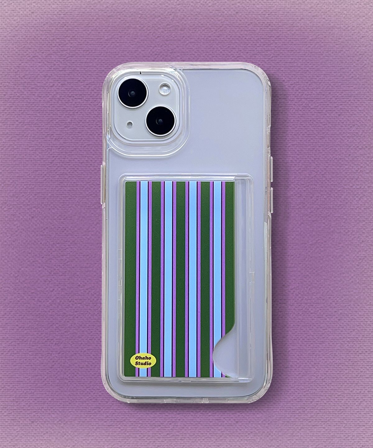 오하호 스튜디오(OHAHO STUDIO) Green Stripe card poket Phone case 카드 젤하드