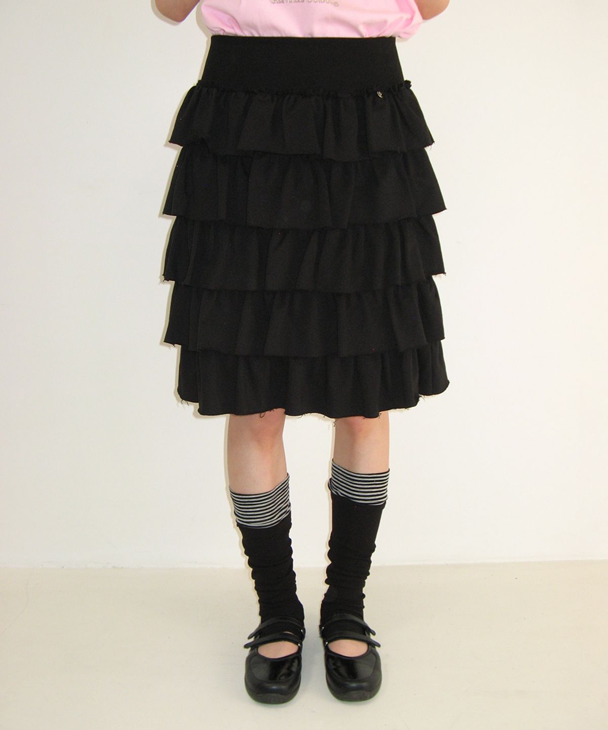 론론(RONRON) CANCAN TIERED MIDI SKIRT BLACK