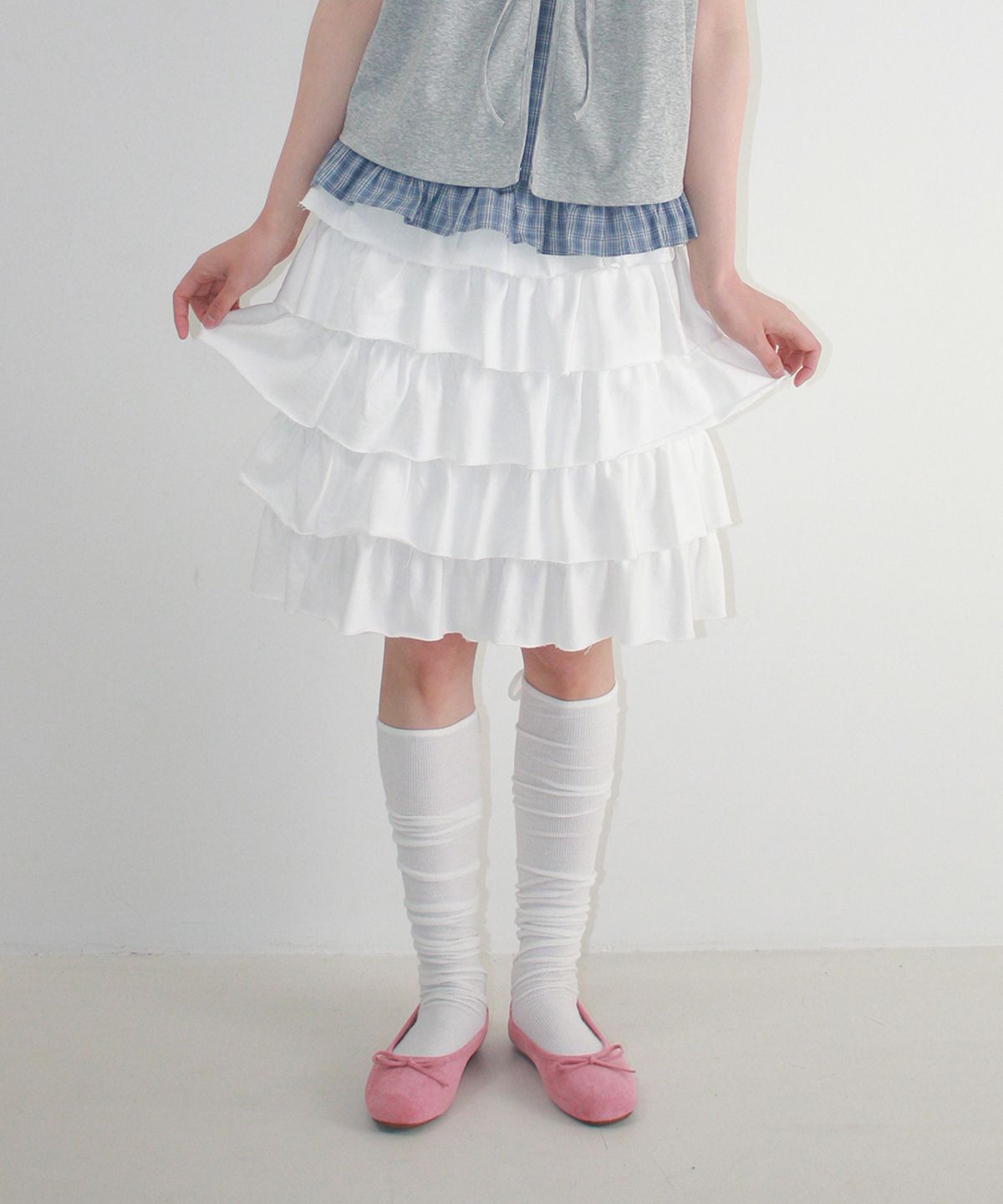 론론(RONRON) CANCAN TIERED MIDI SKIRT WHITE