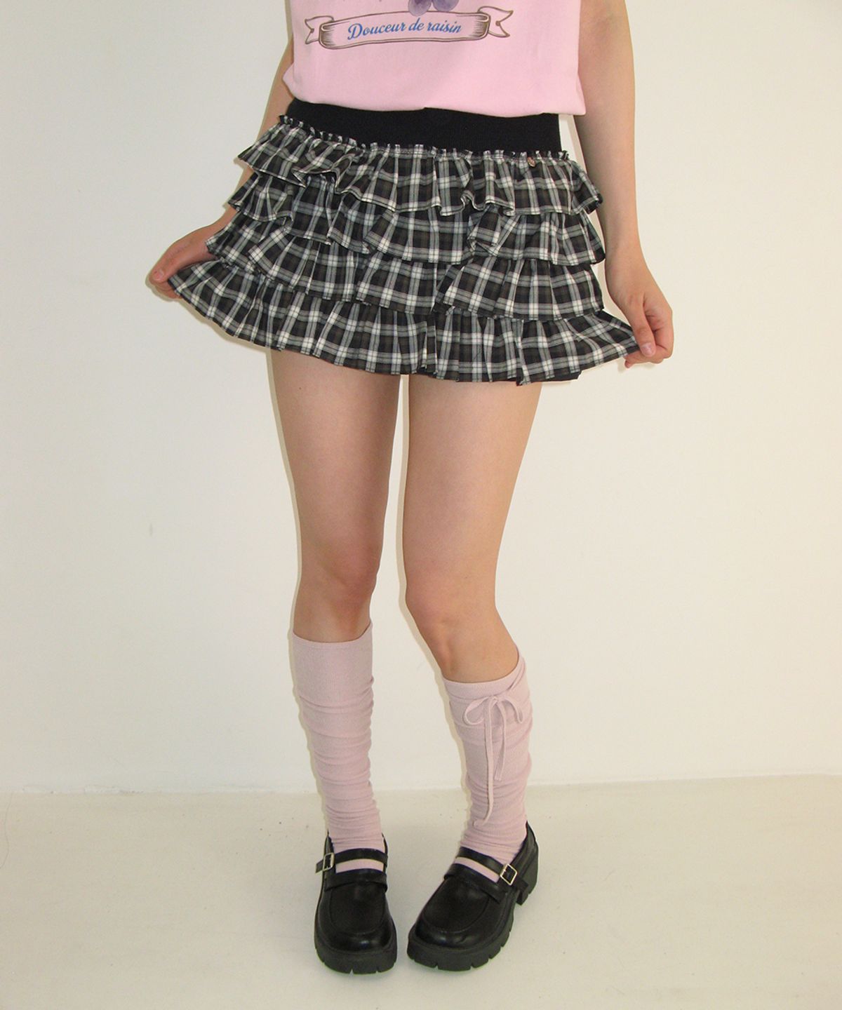 론론(RONRON) CHECK CANCAN PANTSKIRT NAVY