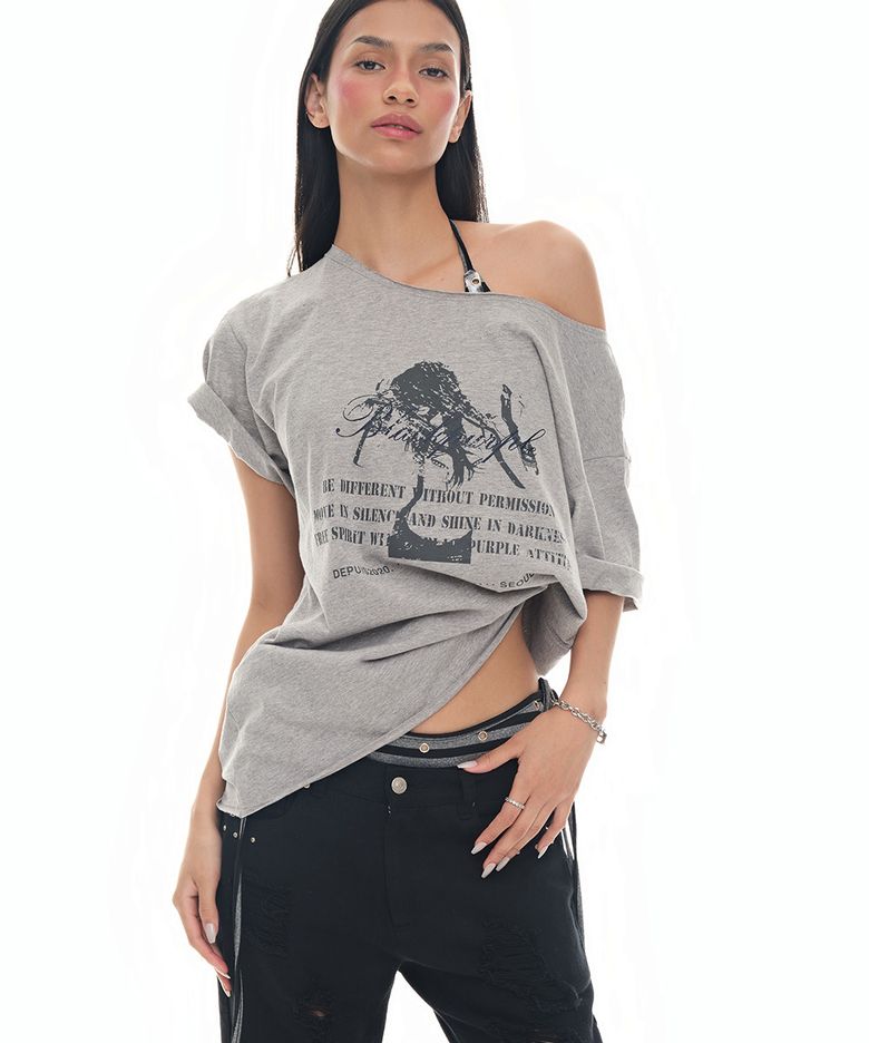 뮤즈 오프숄더 반팔티_멜란지 Muse Off-Shoulder Tee_Melange