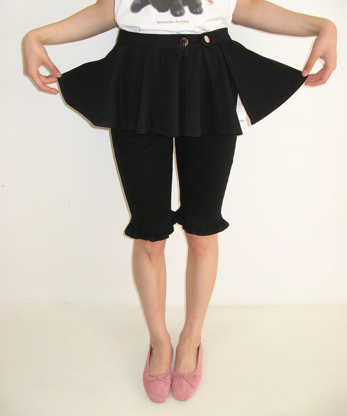 론론(RONRON) FLARED LAYERED BELT SKIRT BLACK