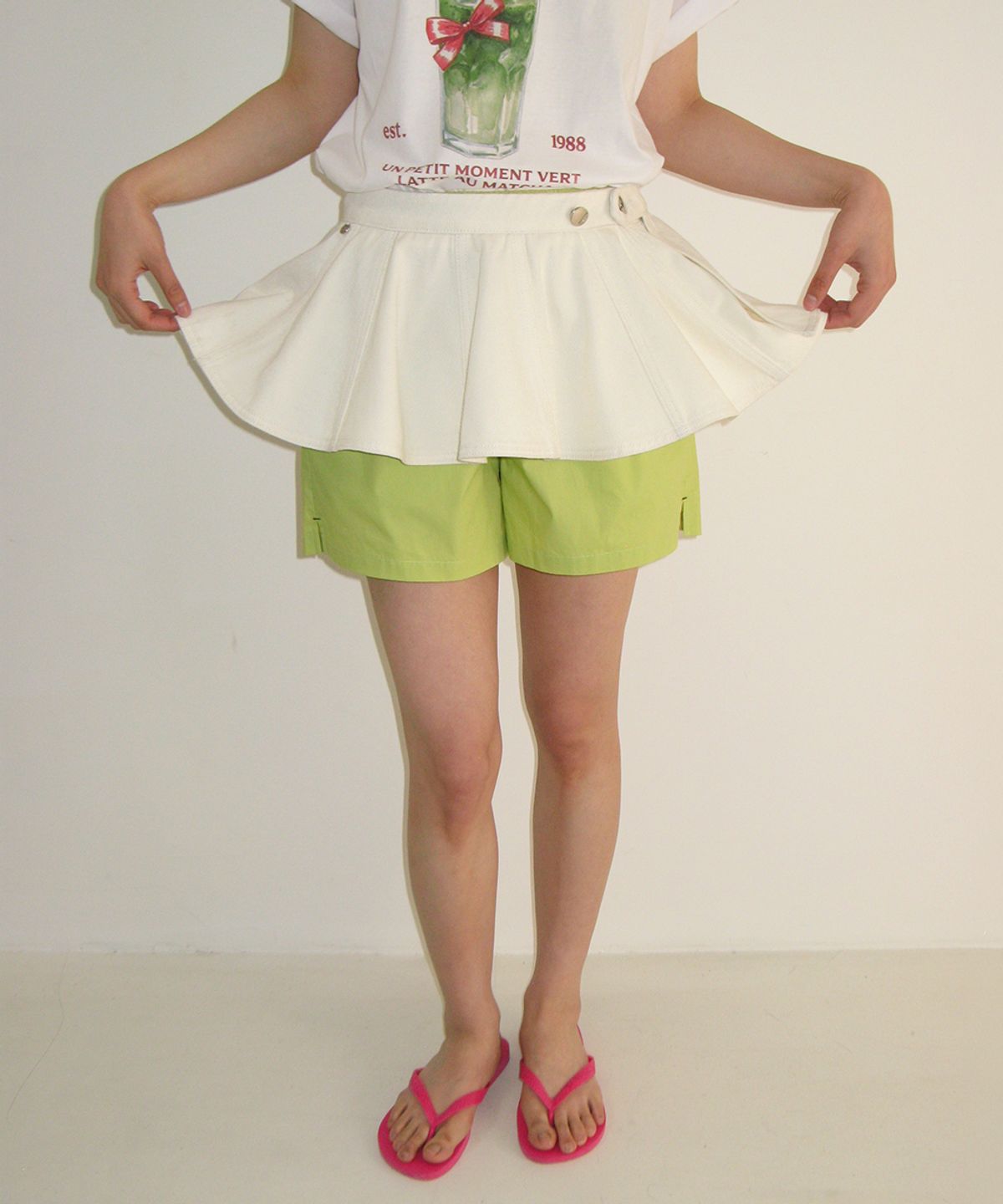 론론(RONRON) FLARED LAYERED BELT SKIRT WHITE