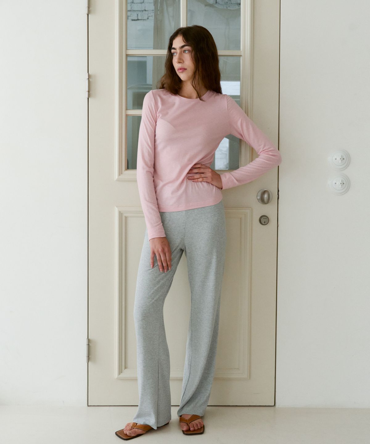 38컴온커먼(38COMEONCOMMON) Rib Knit Pants (Melange Gray)
