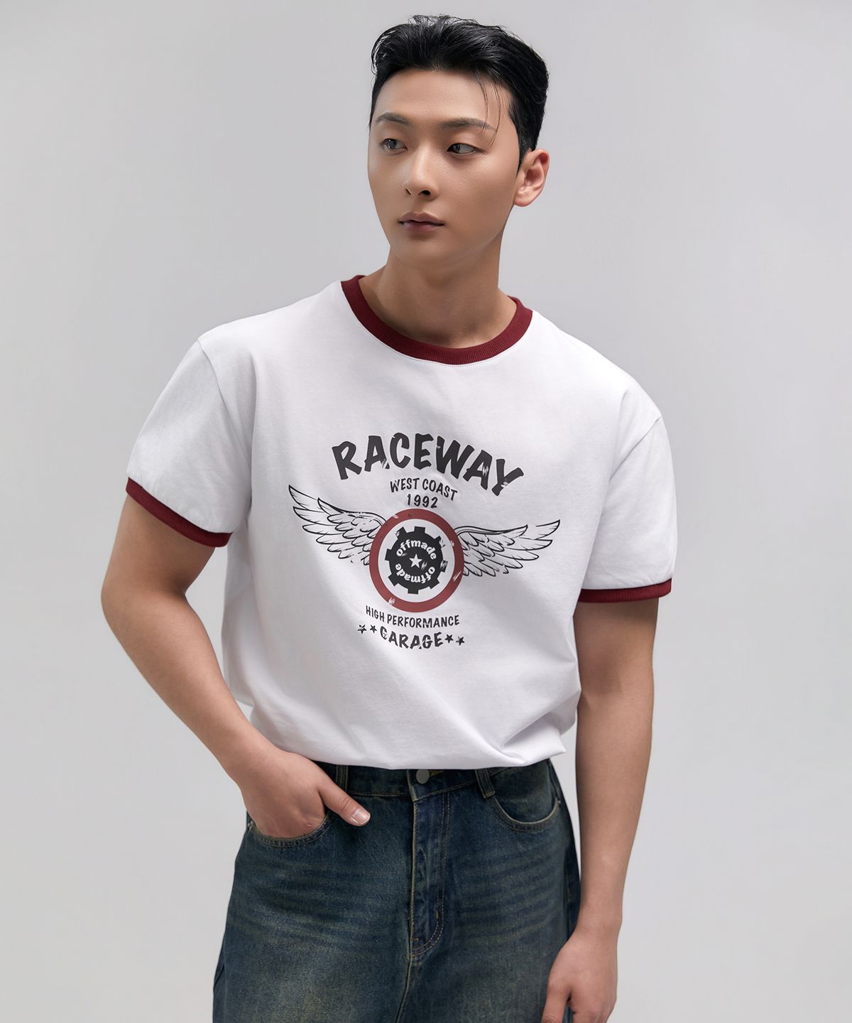 오프메이드(OFFMADE) [2PACK] RACEWAY 세미 머슬핏 크롭 링거 반팔티