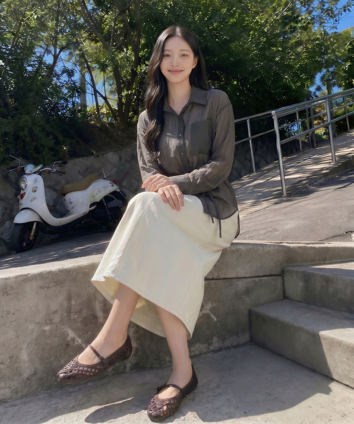 로엠(ROEM) 린넨 데님 H라인 롱 스커트 RMWJG25G11