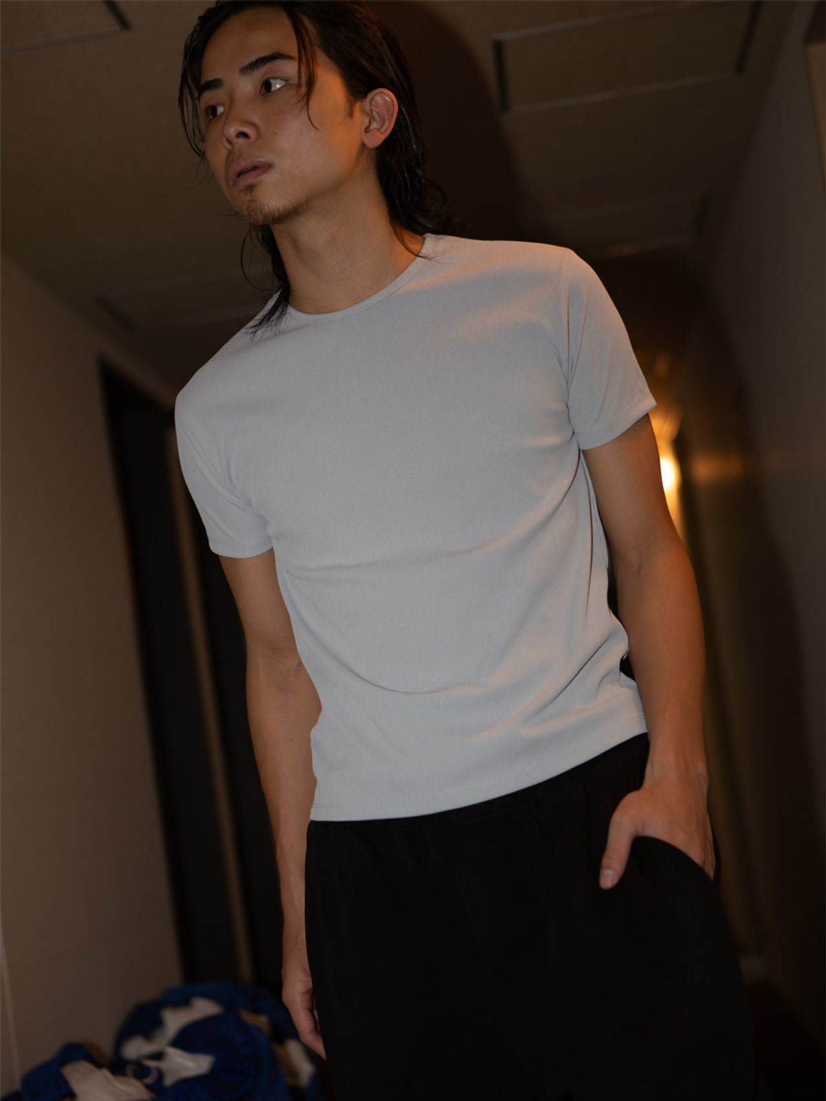 고저(GOZER) LIGHT RIB SLIM T-SHIRT_LIGHT GREY