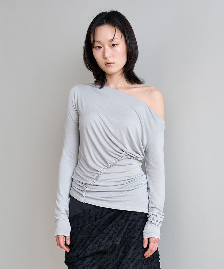 ONE-SHOULDER SHIRRING TOP (GREY)
