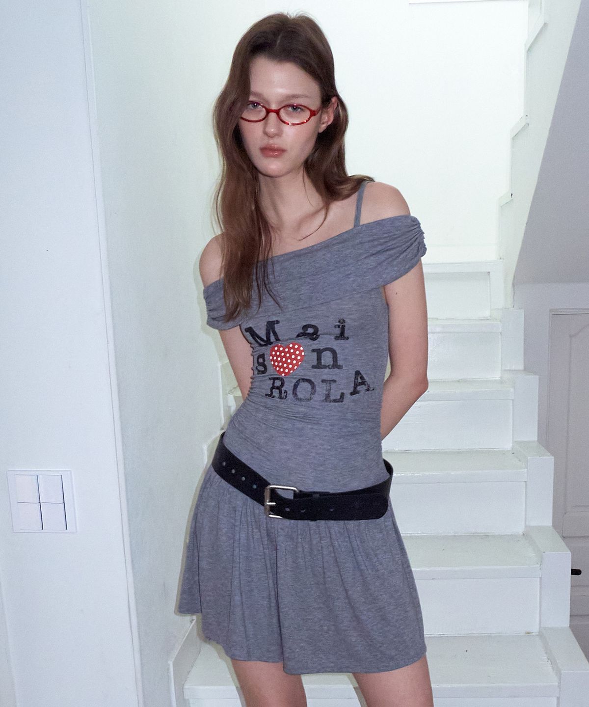 로라로라(ROLAROLA) OFF SHOULDER JERSEY ONE PIECE MELANGE GRAY