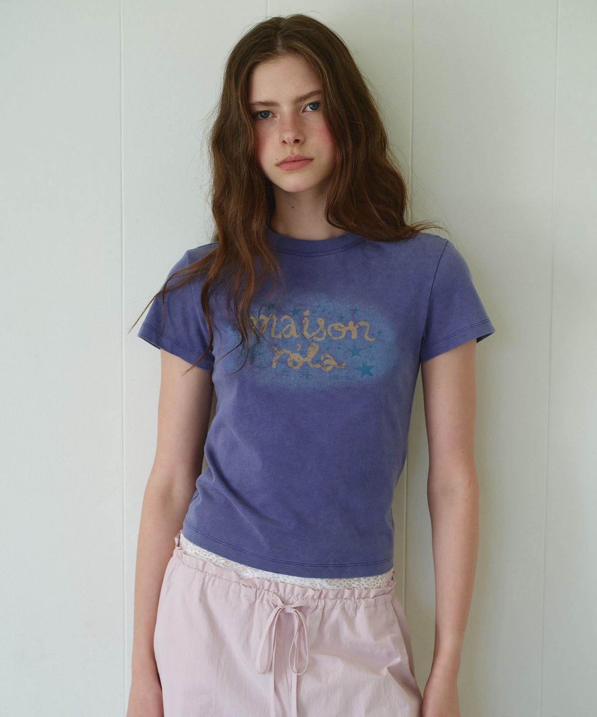 로라로라(ROLAROLA) PIGMENT ROLA LETTERING T-SHIRT NAVY