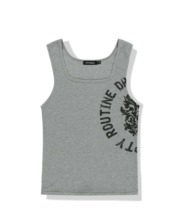 Circle Slogan Ribbed Sleeveless - Grey
