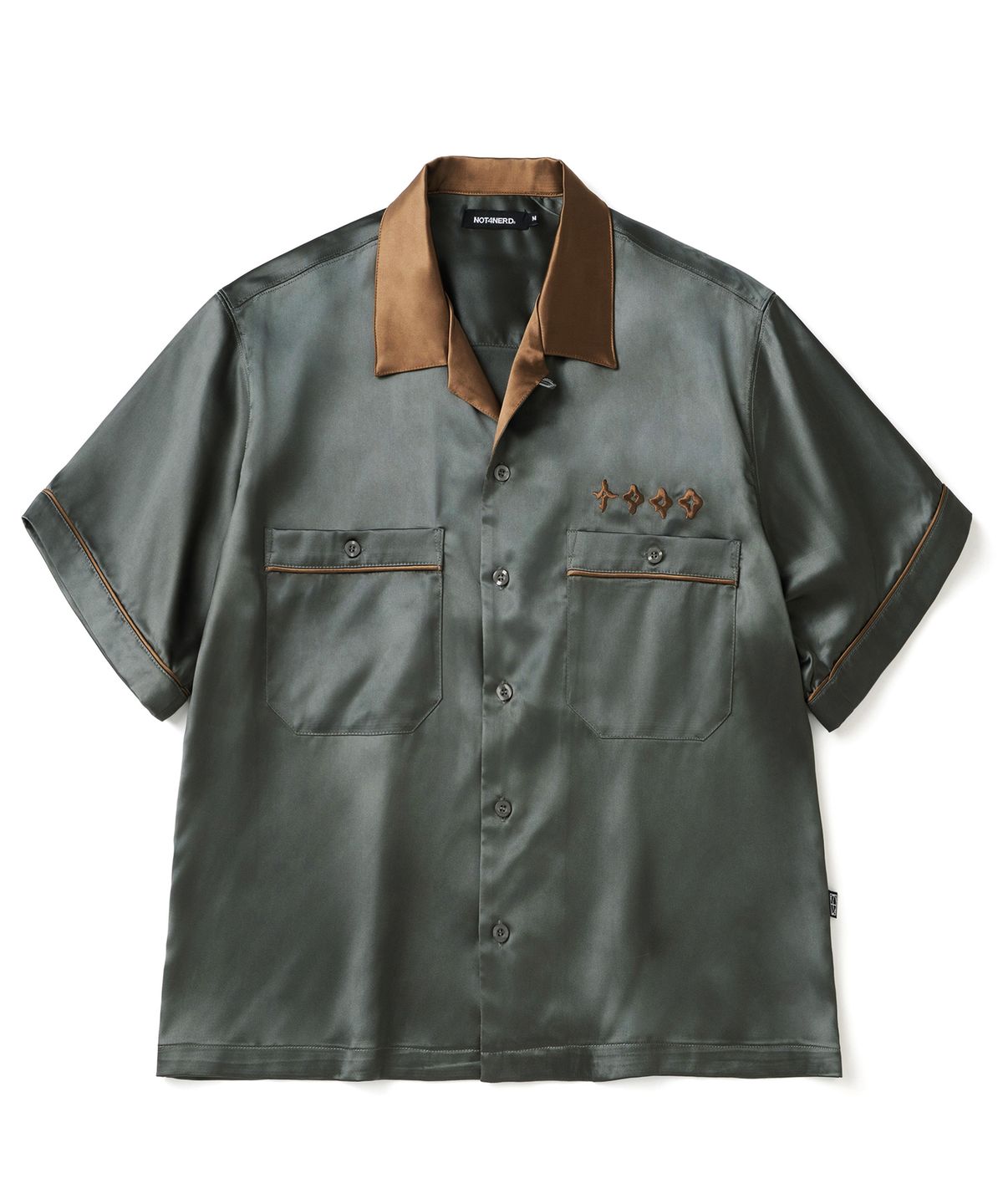 낫포너드(NOT4NERD) Chain Stitch Half Bowling Shirt - Khaki