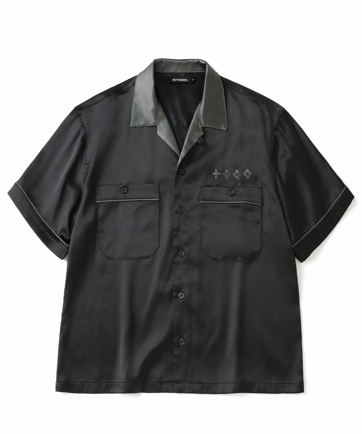 낫포너드(NOT4NERD) Chain Stitch Half Bowling Shirt - Black