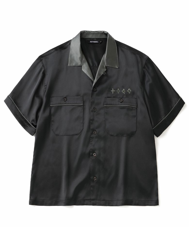 Chain Stitch Half Bowling Shirt - Black