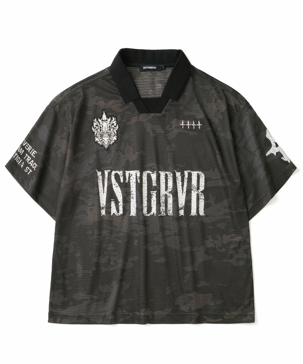 낫포너드(NOT4NERD) Symbol Crest Mesh Collar T-Shirts - Black