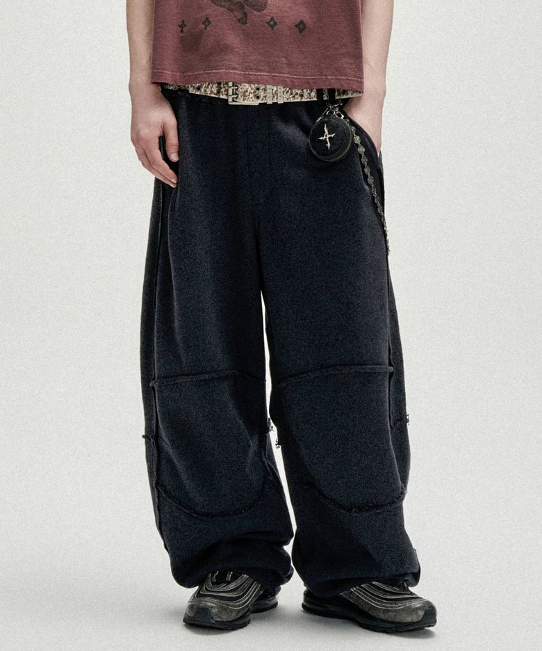 Raw Edge Curved Biker Sweat Pants - Black