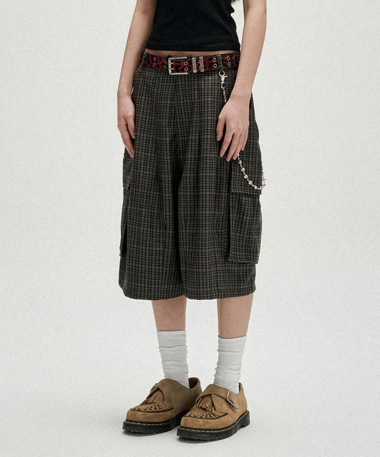 TR Side Pocket Check Bermuda Shorts - Brown