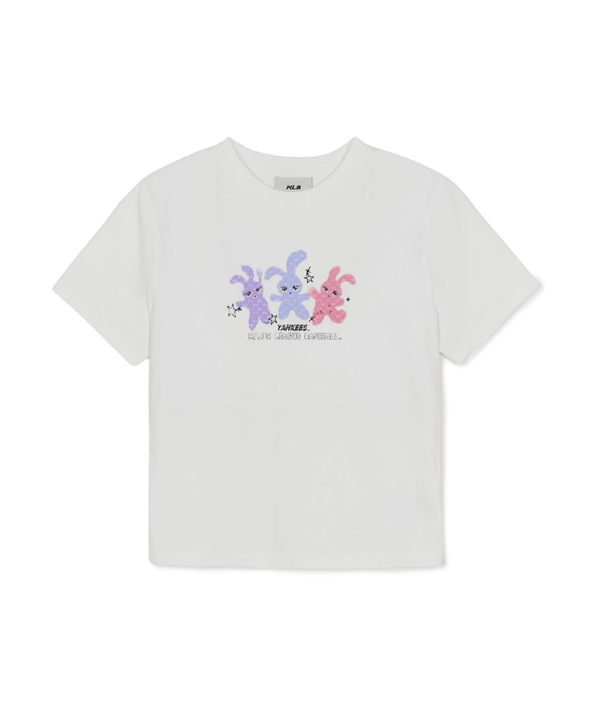 엠엘비(MLB) 여성 스몰 버니 그래픽 슬림 세미 크롭 반팔 티셔츠 NY (White)