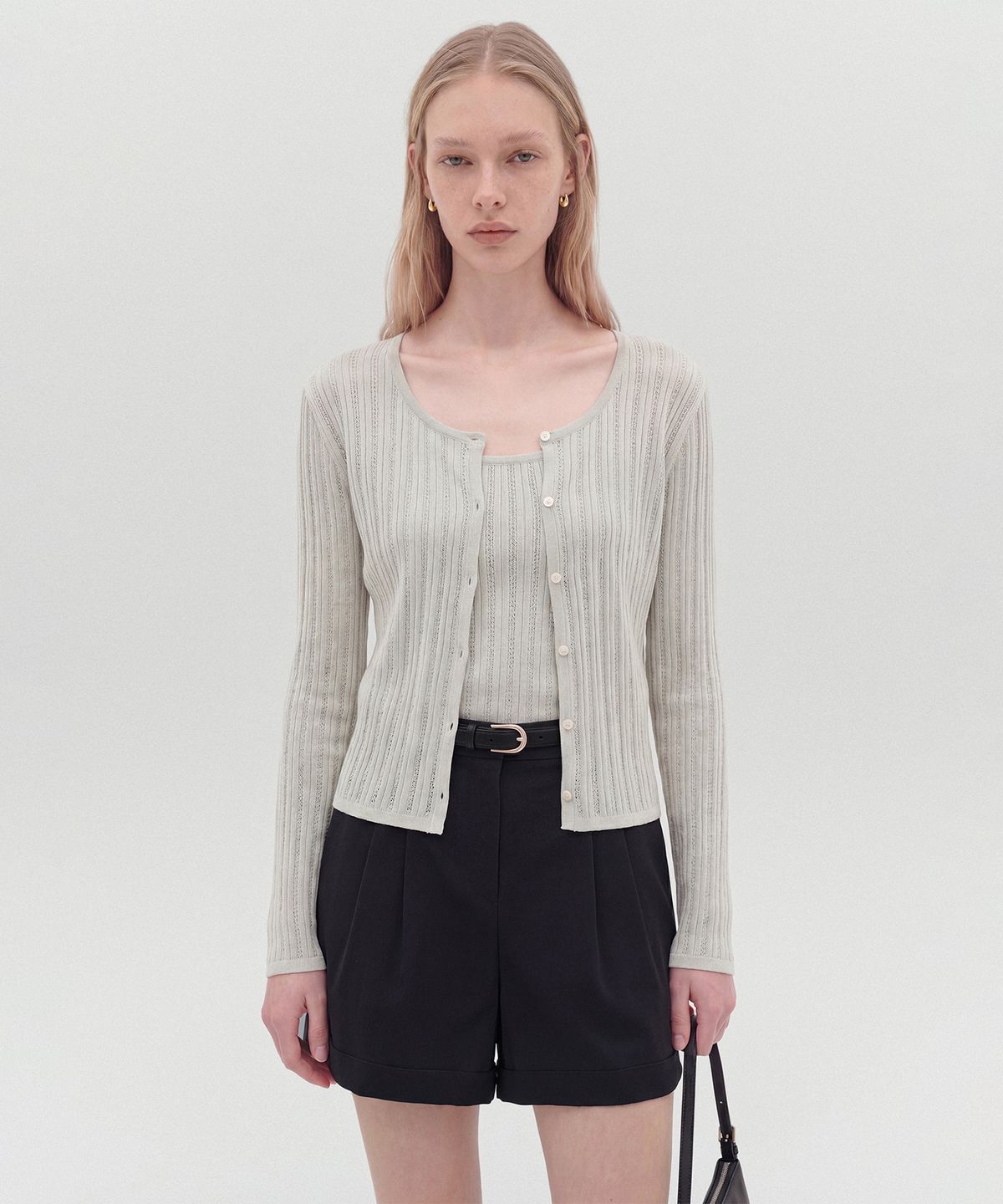 룩캐스트(LOOKAST) 포스틴 시어 텍스처드 니트 가디건 세트_민트 / FAUSTINE SHEER TEXTURED KNIT CARDIGAN SET_MINT