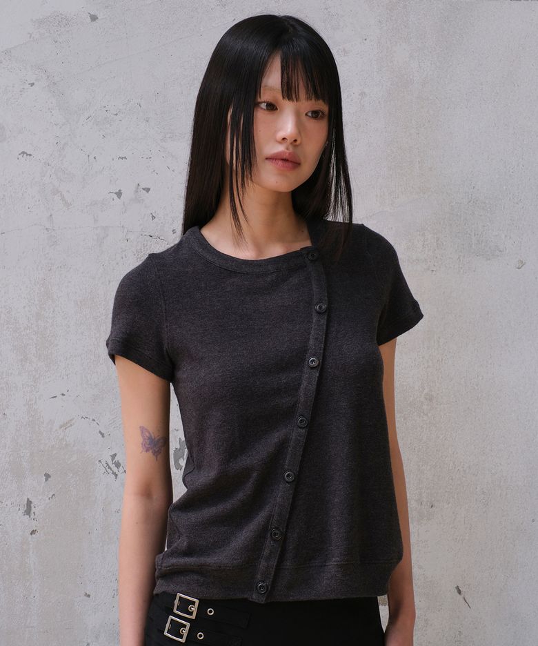 ASYMMETRY COTTON CARDIGAN (CHARCOAL)