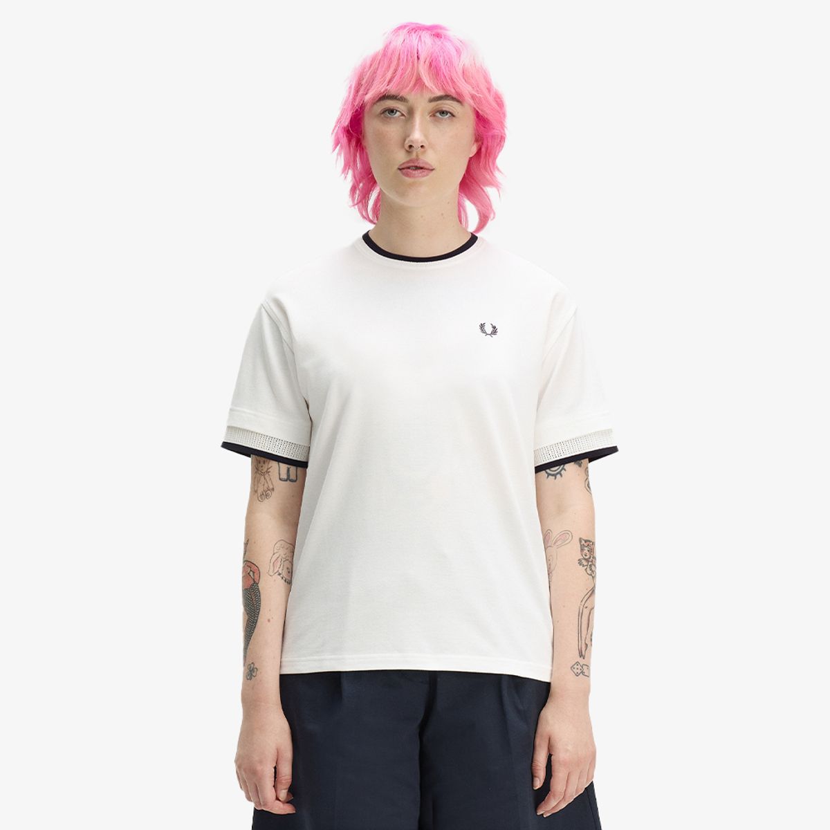 프레드페리(FRED PERRY) [Womens] 팁드 메쉬 피케 티셔츠 - 스노우 화이트 AFPF2612191-129