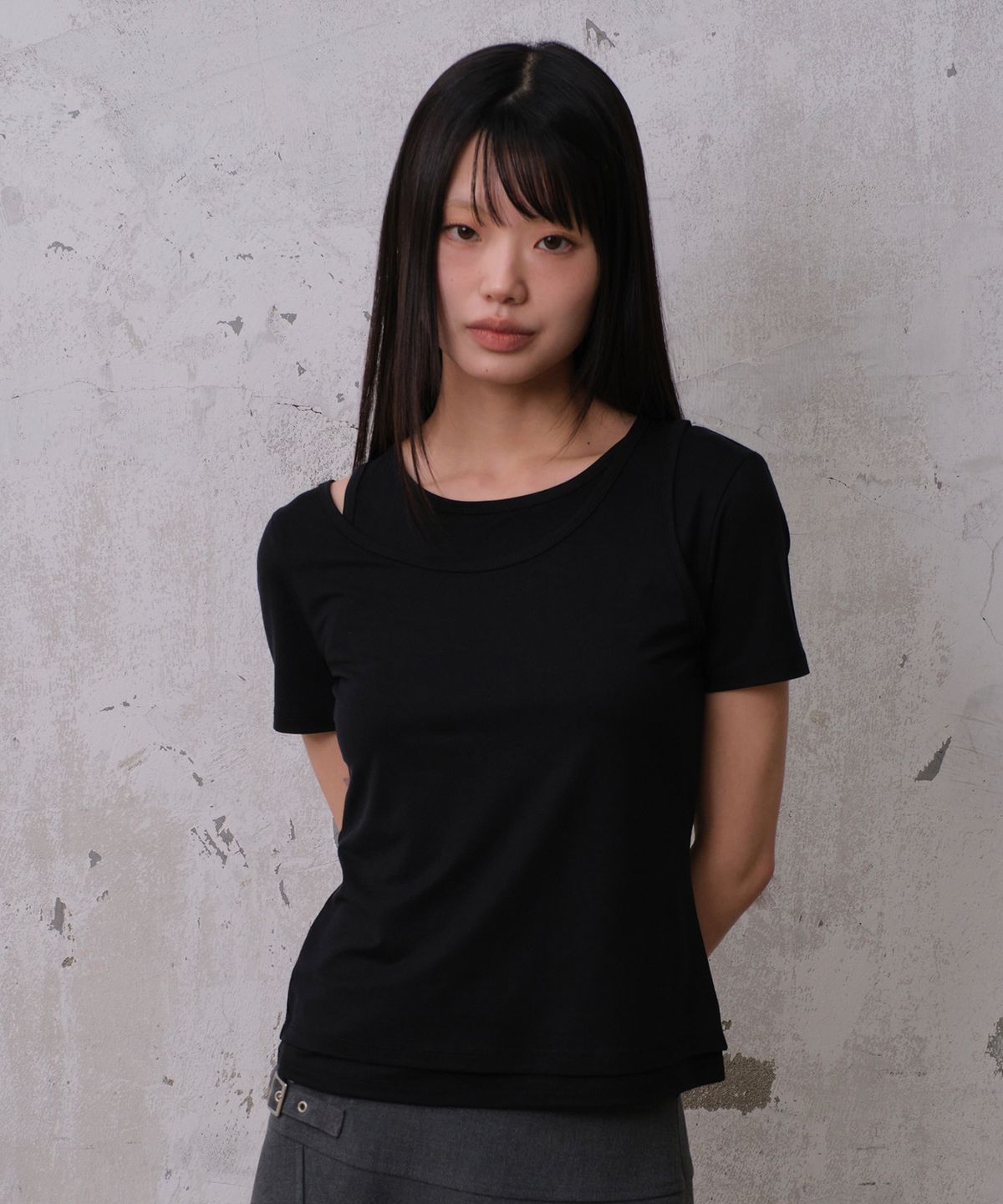 다이브인 우먼(DIVEIN WOMEN) DOUBLE LAYERED T-SHIRTS (BLACK)