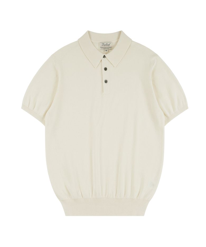 Essential Hard Twist Cotton Short Sleeve Polo Knit (Ivory)