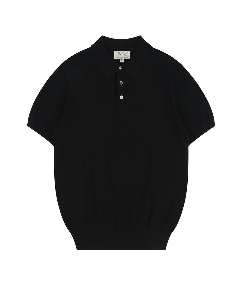 Essential Hard Twist Cotton Short Sleeve Polo Knit (Black)