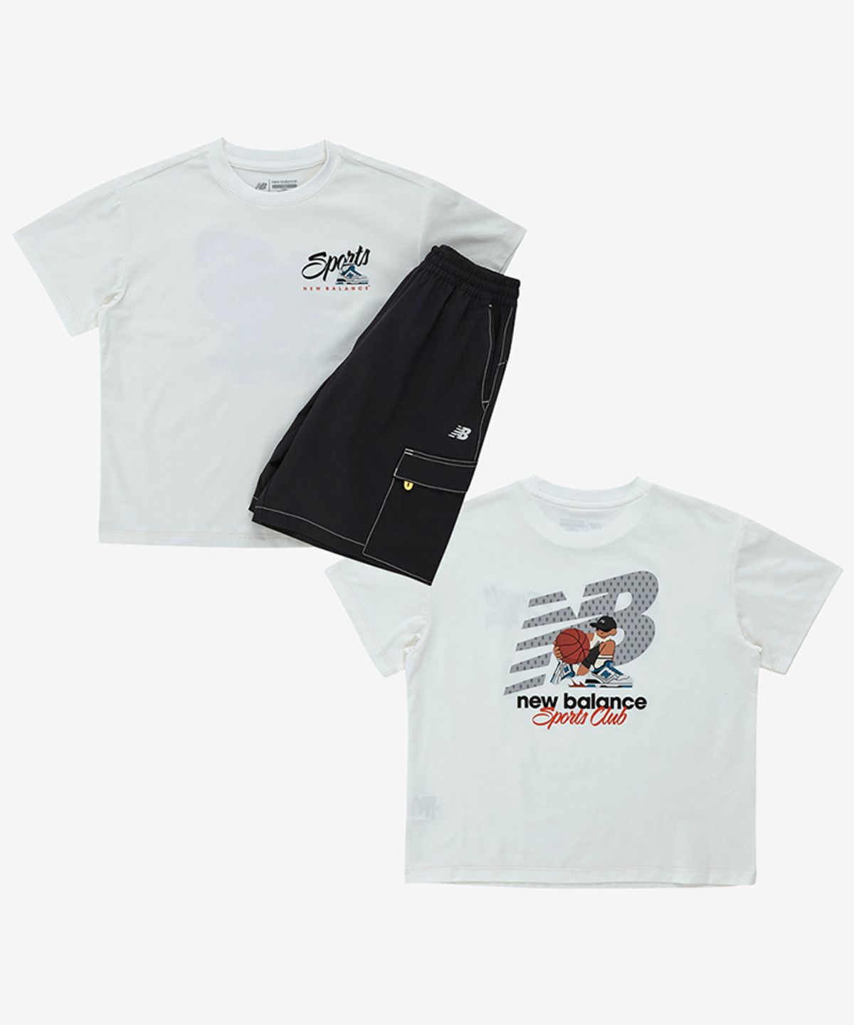 뉴발란스 키즈(NEWBALANCEKIDS) METALIC SUMMER_아동 일러스트 반팔티 + 우븐 스트레치 셋업 NK9YG2762U10