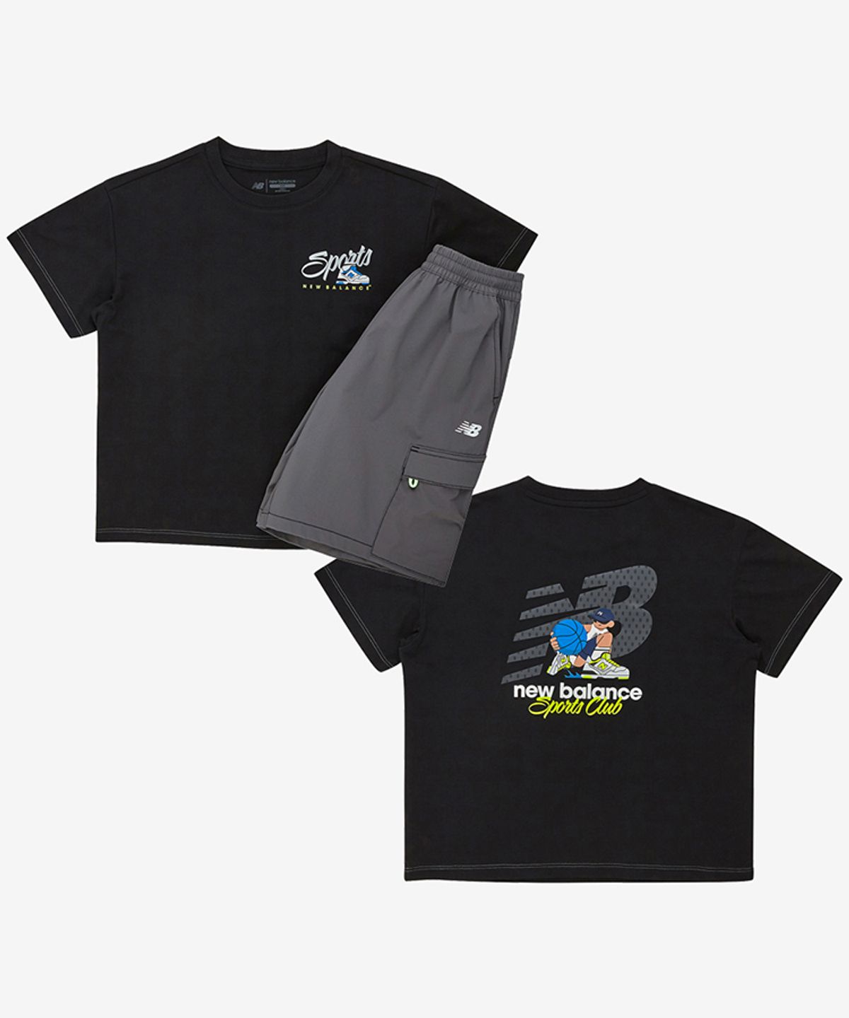 뉴발란스 키즈(NEWBALANCEKIDS) METALIC SUMMER_아동 일러스트 반팔티 + 우븐 스트레치 셋업 NK9YG2762U19