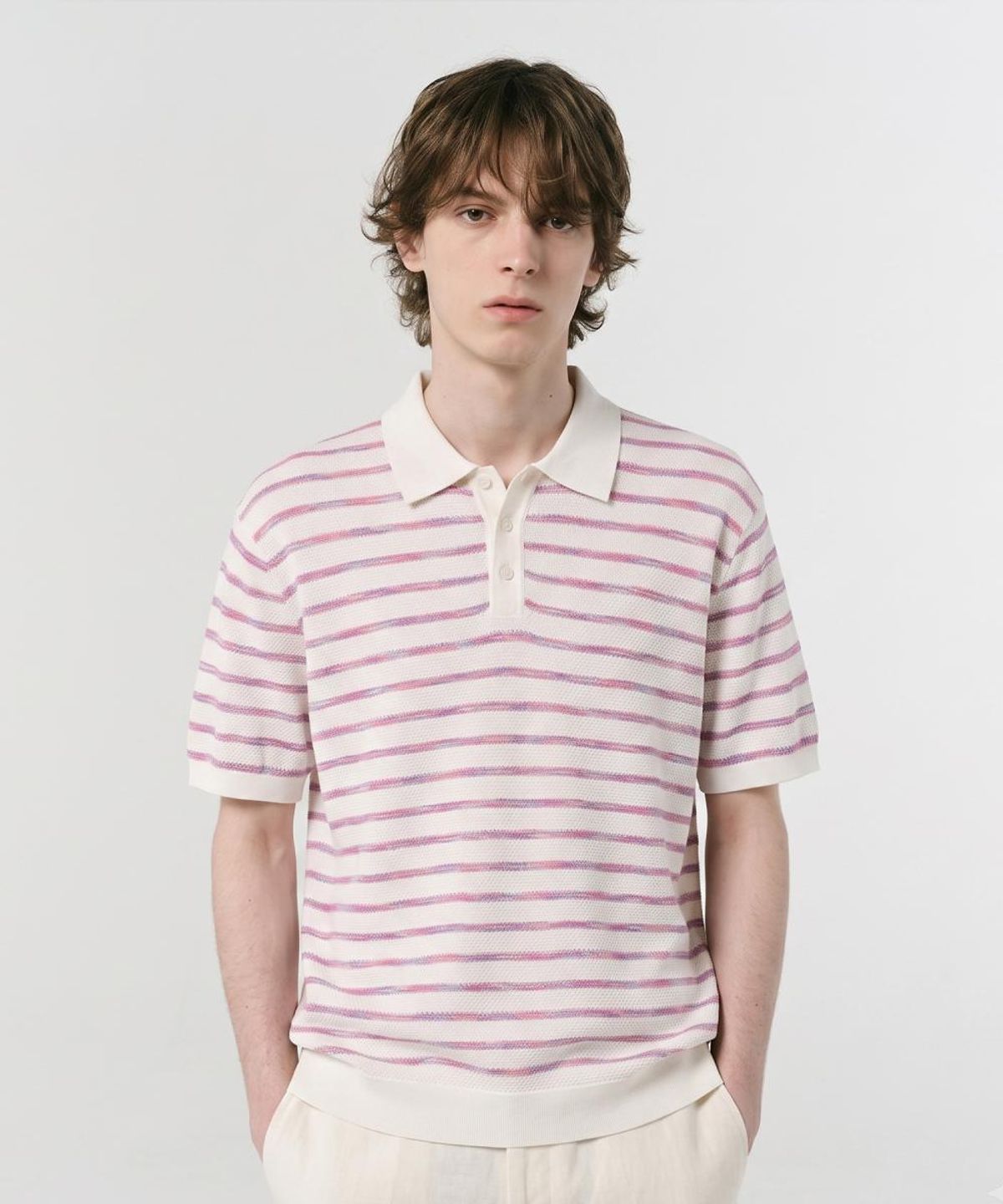 닥스셔츠(DAKS SHIRTS) 면혼방 스트라이프 반팔니트 화이트_OMS1SWTS101A1