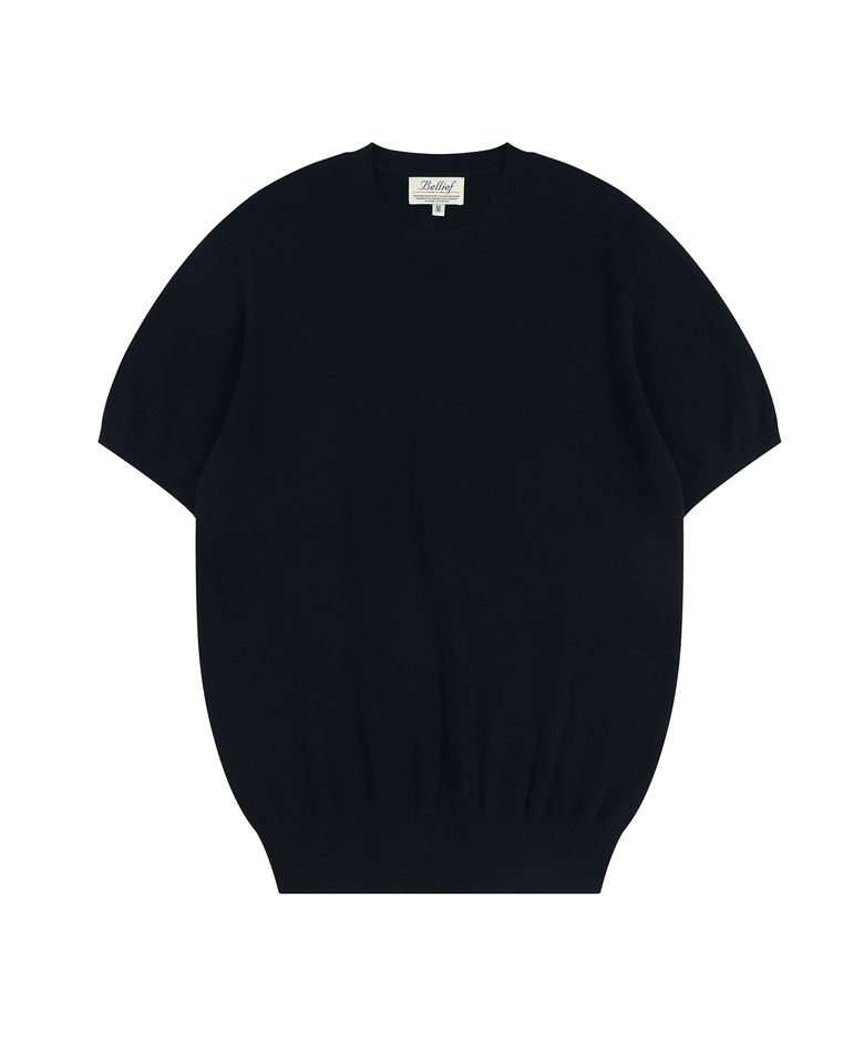 Essential Hard Twist Cotton Short Sleeve Knit (Navy)
