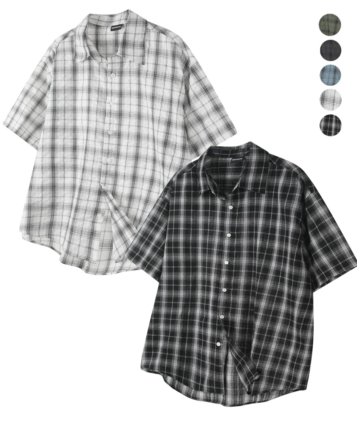 무븐(MOOVN) 빈티지 링클 체크 하프 셔츠 5Color