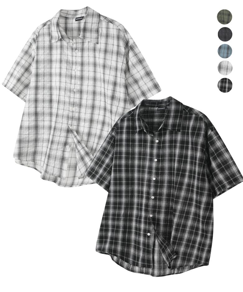 빈티지 링클 체크 하프 셔츠 5Color