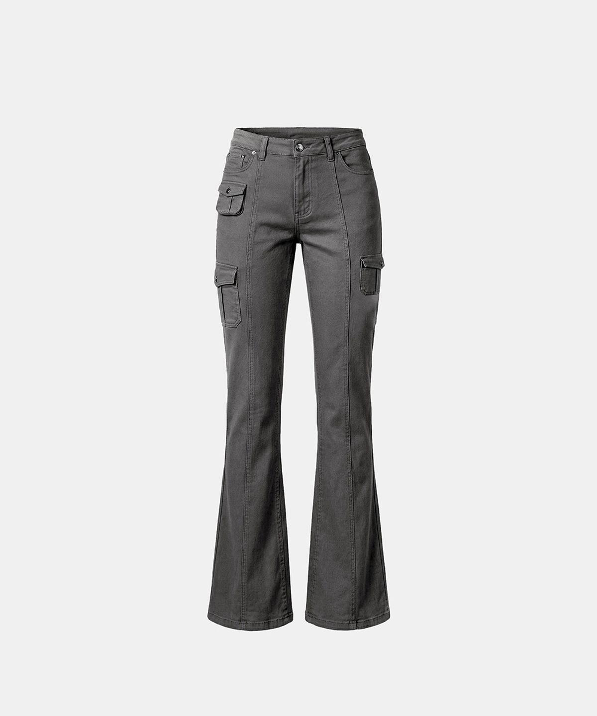 배드블러드(BADBLOOD) 109 Low-Rise Cargo Bootcut Pants - Charcoal