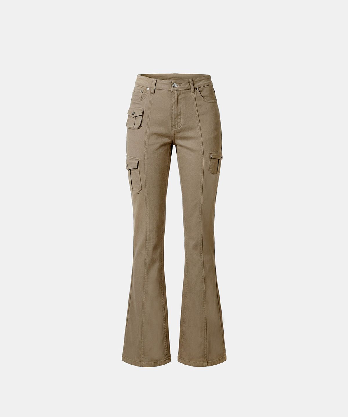 배드블러드(BADBLOOD) 109 Low-Rise Cargo Bootcut Pants - Beige