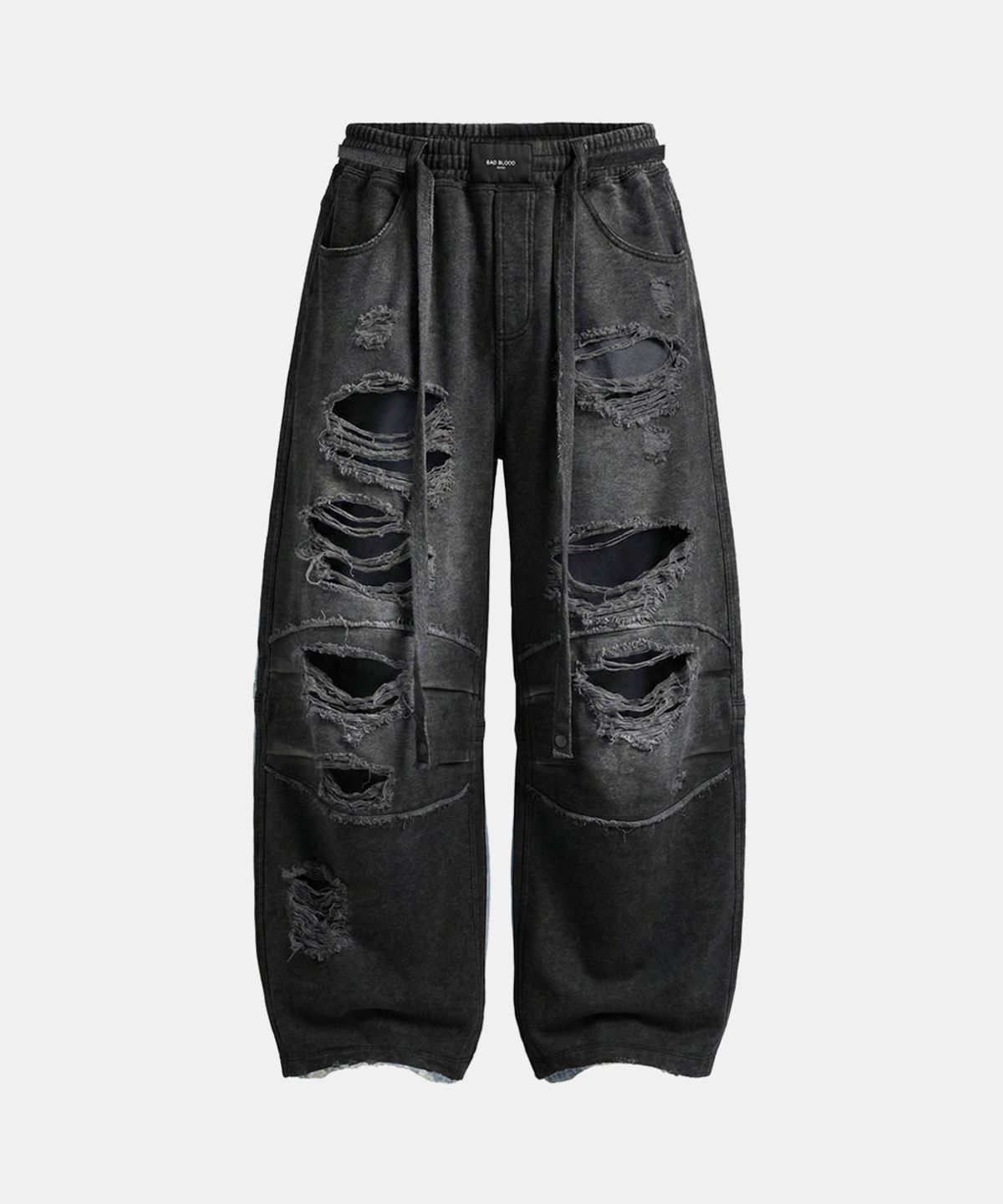 배드블러드(BADBLOOD) Destroyed Raw-Edge Joggers - Denim Black
