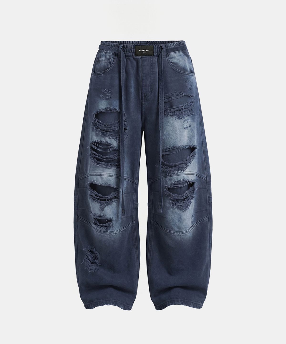 배드블러드(BADBLOOD) Destroyed Raw-Edge Joggers - Denim Blue