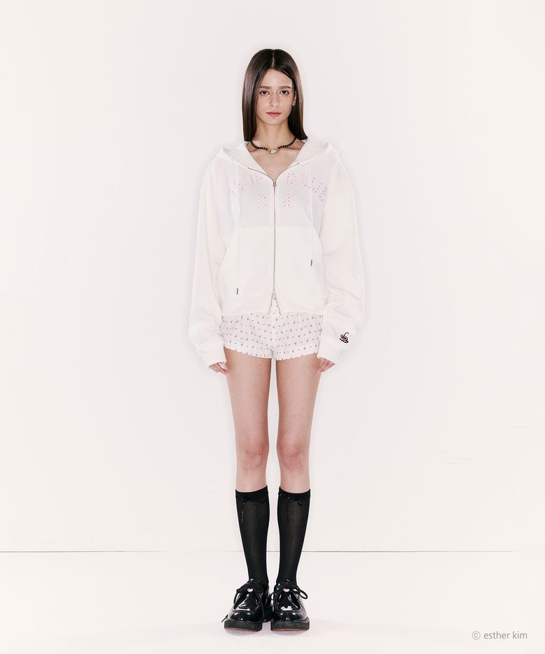 ESTHER BUNNY X AS IF CALIE BUNNY PATTERN APPLIQUE HOOD ZIP UP WHITE