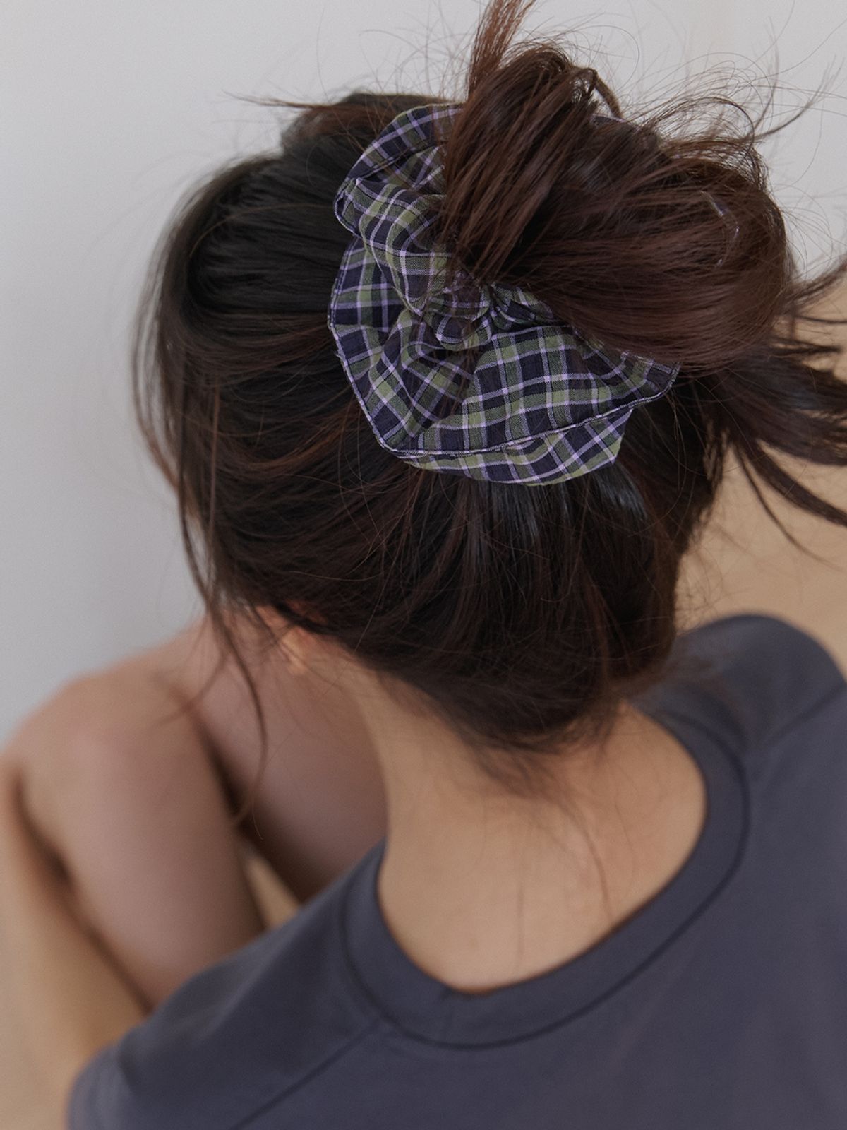 카인더베이비(KINDABABY) vintage check plaid scrunch - olive navy