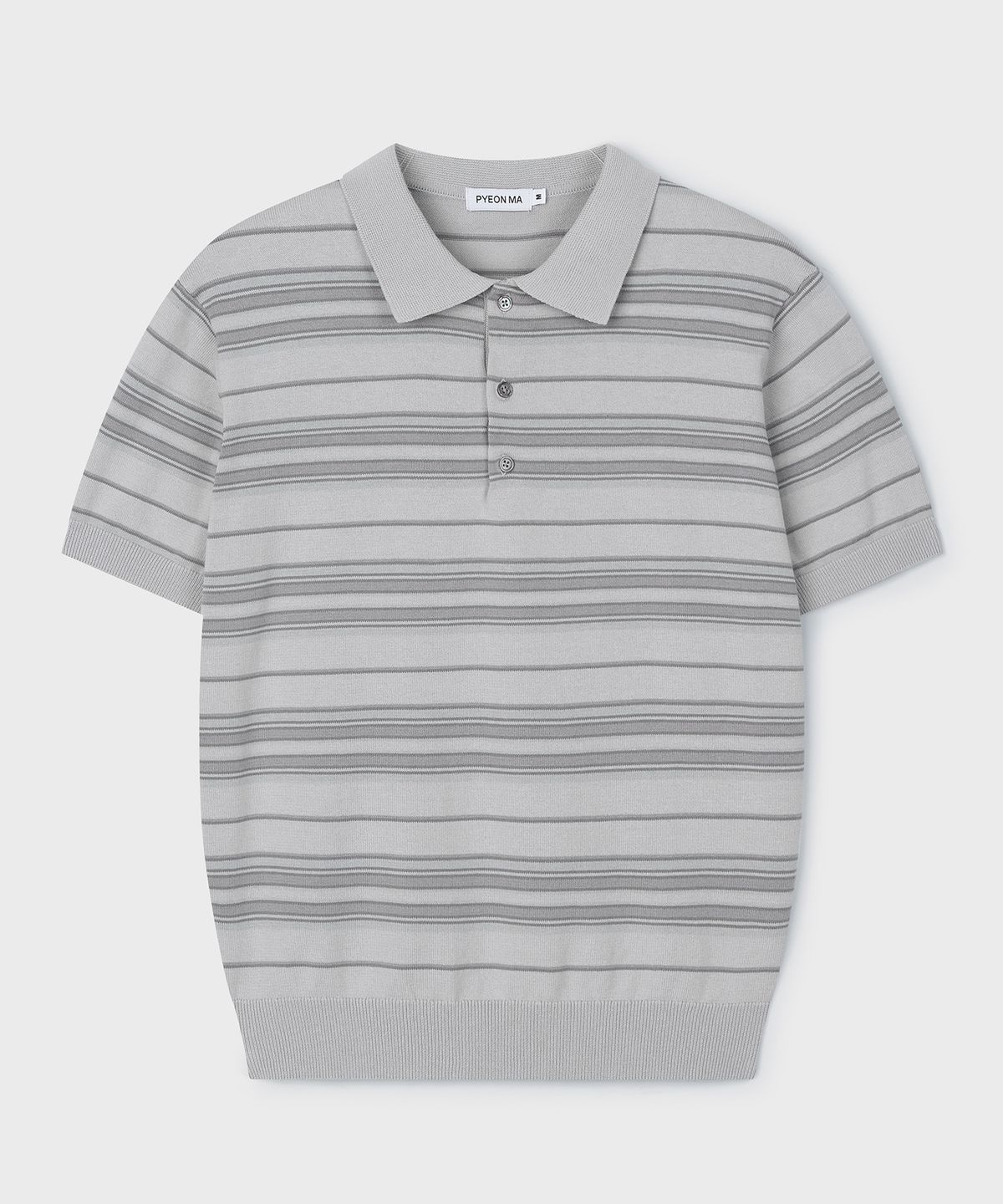편마(PYEON MA) Multi Stripe Short Sleeve Polo Knit - Gray