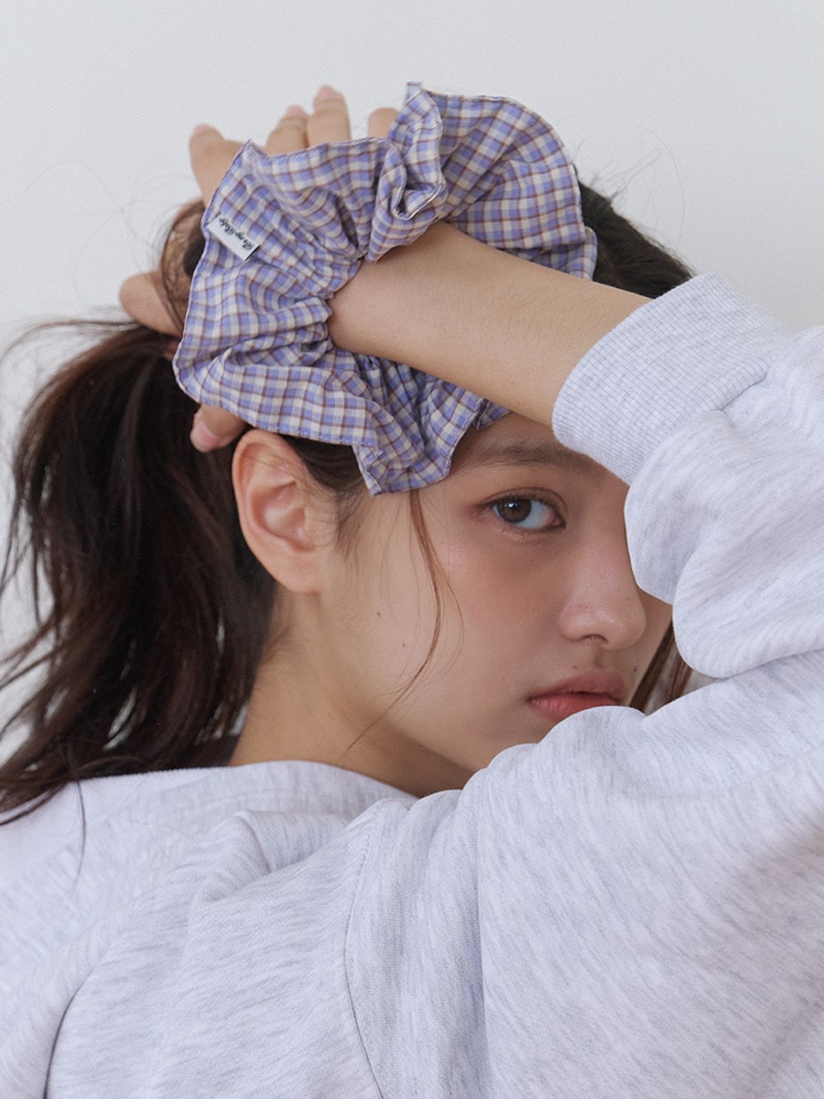 카인더베이비(KINDABABY) vintage check plaid scrunch - lavender blue