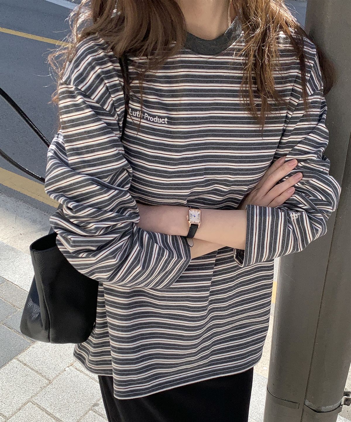 루스프로덕트(LUTHPRODUCT) Stitch Stripe T-Shirt _ GREY