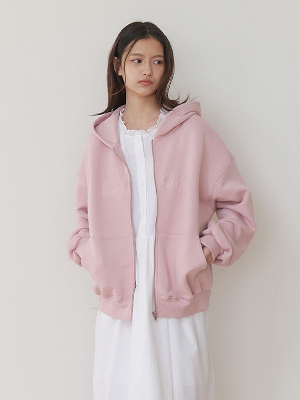 카인더베이비(KINDABABY) cozy stitch zip-up hoodie -  dusty pink