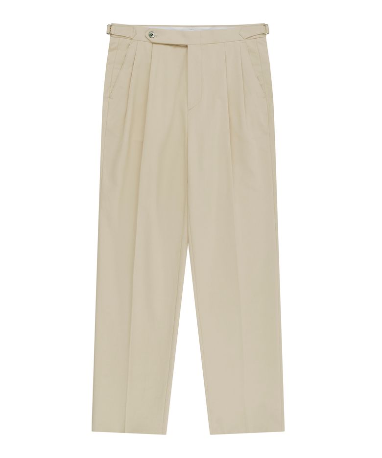 Essential Linen Cotton Twill Adjust 2-Pleated Relaxed Chino (Beige)