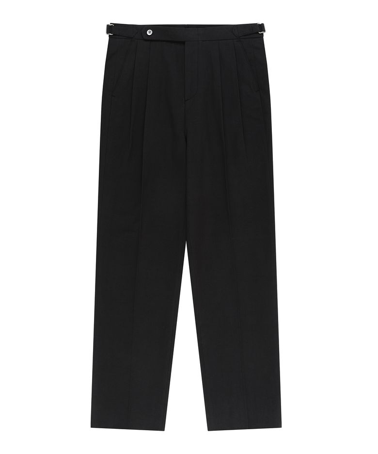 Essential Linen Cotton Twill Adjust 2-Pleated Relaxed Chino (Black)