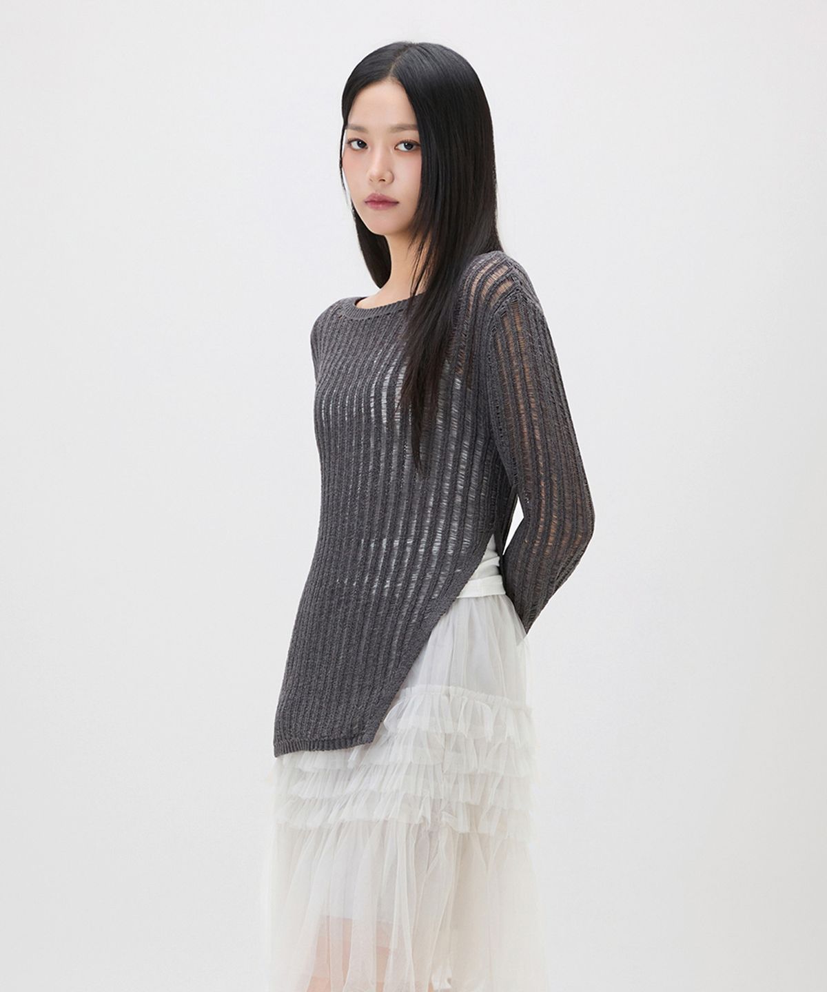 미쏘(MIXXO) 크로셰 시스루 긴팔 니트_MIWKAG513T