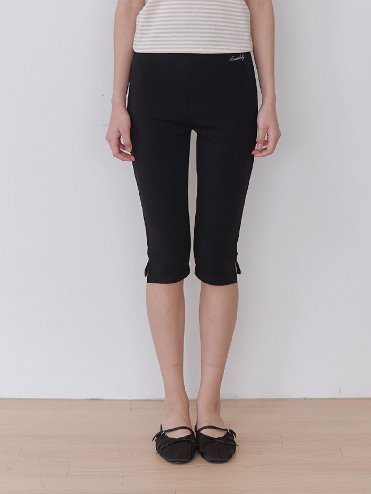 카인더베이비(KINDABABY) banding capri slit pants - black
