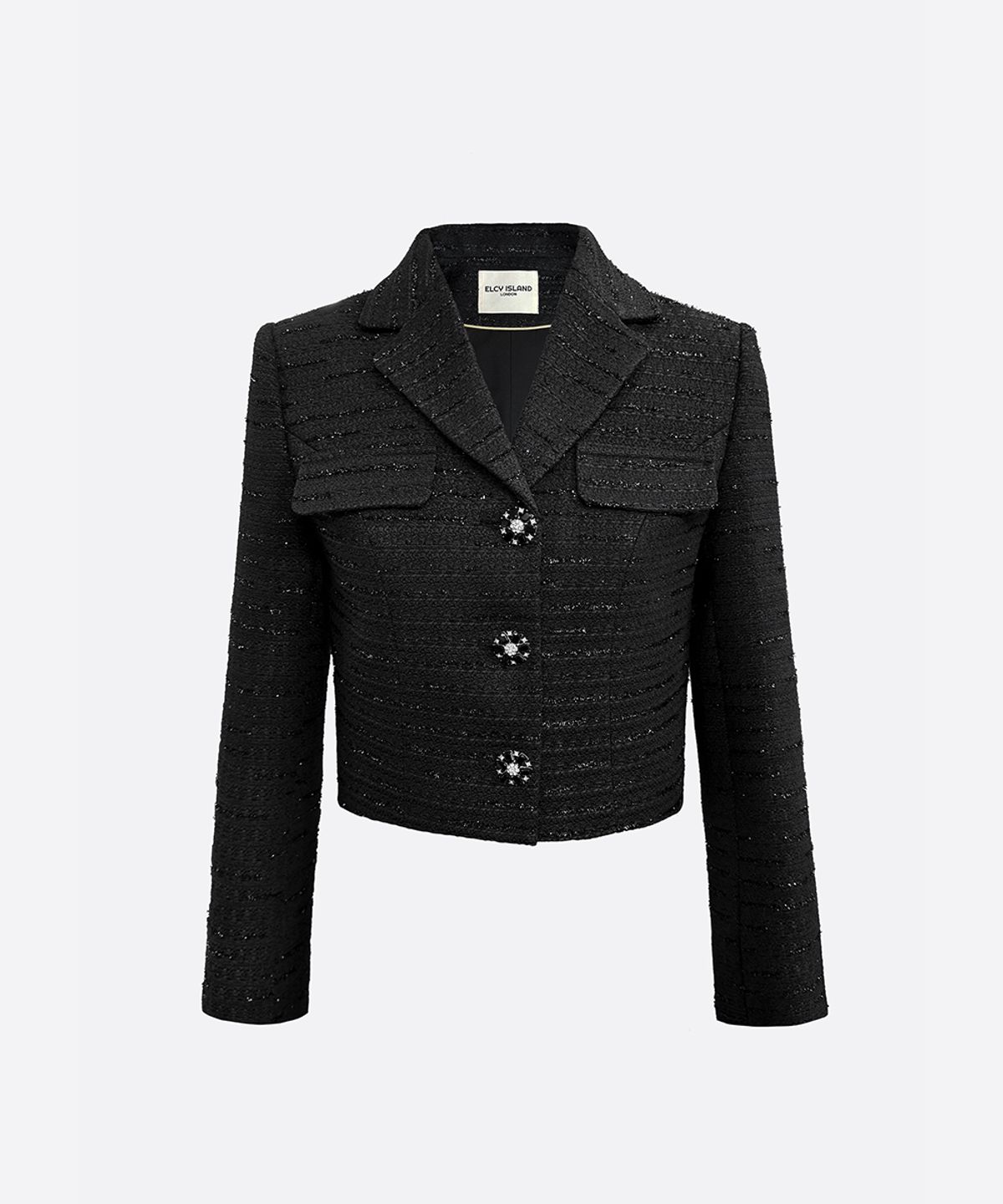 엘시 아일랜드(ELCY ISLAND) Opal Shimmer Cropped Tweed Jacket