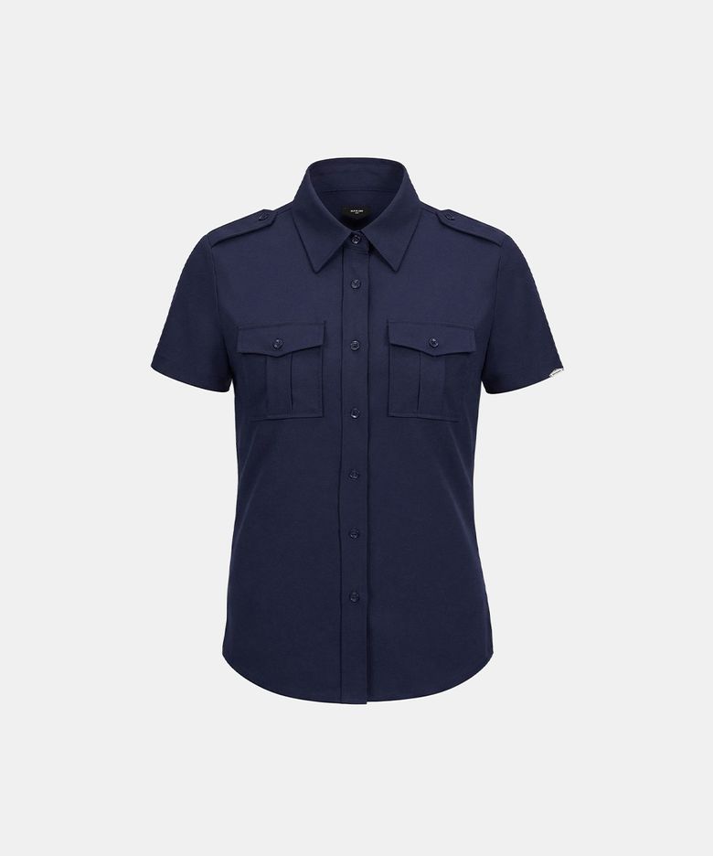 Arc Epaulette Military Short Sleeve Shirt - Navy